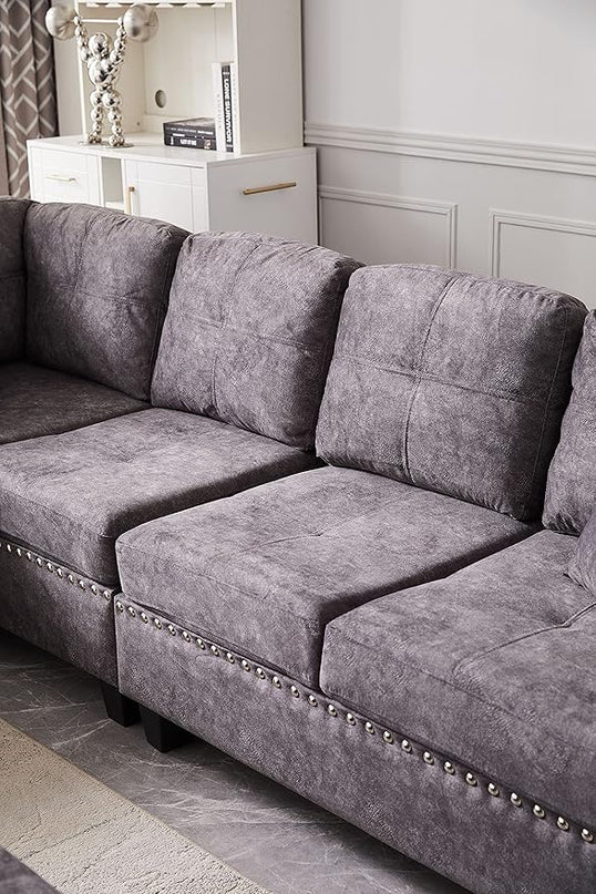 Living Room,Modular Sectional Sofa Set,L-Shape Storage Ottoman/Two Small pillow/Reversible Chaise,Couch for Large Space Dorm Apartment-Gray, 1 - LeafyLoom