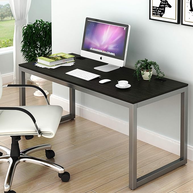 SHW Home Office 55-Inch Large Computer Desk, Espresso - LeafyLoom