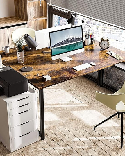 Coleshome 55 Inch Computer Desk, Modern Simple Style Desk for Home Office, Study Student Writing Desk,Vintage - LeafyLoom
