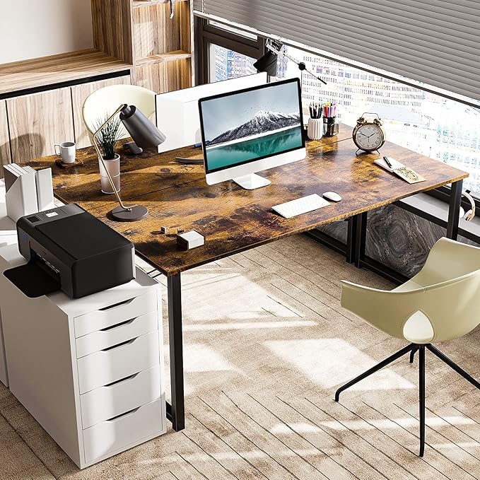 Coleshome 55 Inch Computer Desk, Modern Simple Style Desk for Home Office, Study Student Writing Desk,Vintage - LeafyLoom
