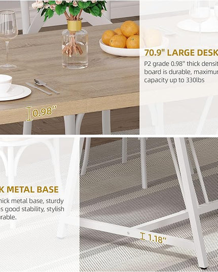 DWVO Farmhouse Dining Table for 6-8 People, 70.9 Inch Large Rectangular Wood Kitchen Table with Heavy Duty Metal Legs, Industrial Rustic Dinner Table for Dining Room, Living Room, Washed Grey - LeafyLoom