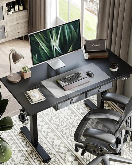 Standing Desk with 2 Drawers, Adjustable Height Electric Desk with Storage, 55 x 24 Inches Sit Stand Up Computer Table for Work Office Home, Black - LeafyLoom