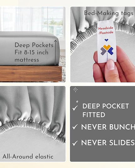 California Design Den Softest 100% Cotton Sheets, Twin XL Sheets Set, 3 Pieces, 400 Thread Count Sateen Bedding, Dorm Rooms & Adults, Deep Pocket Sheets, Cooling Sheets (Light Grey) - LeafyLoom