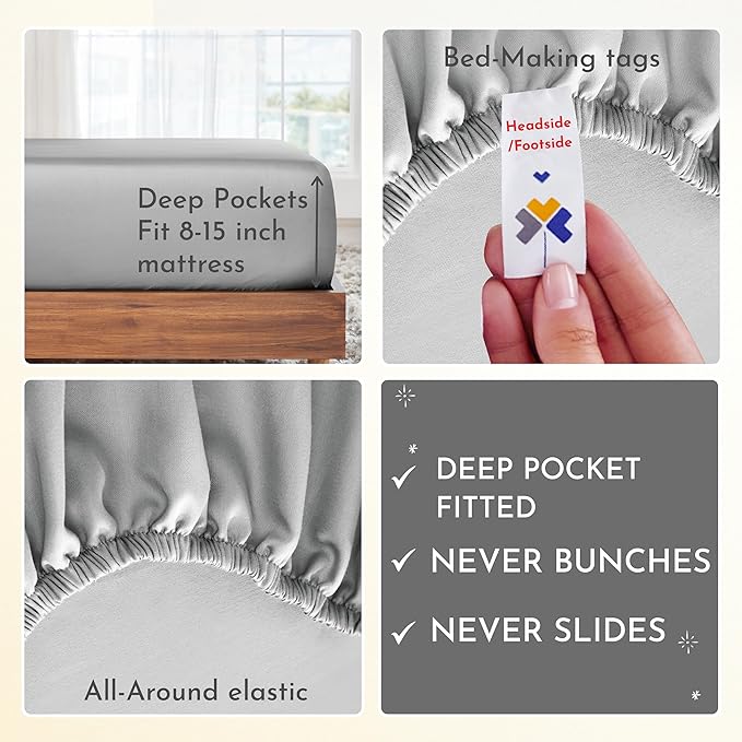 California Design Den Softest 100% Cotton Sheets, Twin Sheets Set, 3 Pc, 400 Thread Count Sateen, Bedding, Dorm Rooms & Adults, Deep Pocket Sheets, Cooling Sheets, Twin Bed Sheets (Light Grey) - LeafyLoom