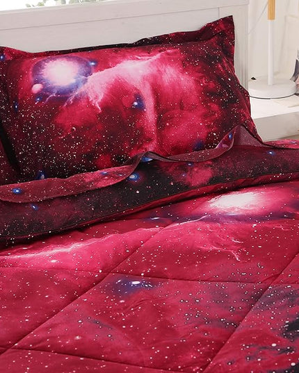 Wowelife 5-Piece Twin Comforter Set for Boys Space, Premium Galaxy Bedding Set Red, 3D Galaxy Comforter Set, Comfortable and Soft Kids Bedding Set - LeafyLoom