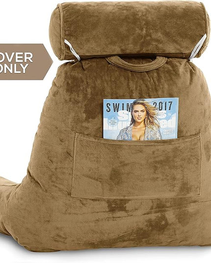 Husband Pillow XXL Cover Only Tan, Cozy Microfiber Bed Rest Pillow Cover with Arms - Array of Colors - Generous Side and Back Pockets for Your Favorite Comfy Reading Pillow - LeafyLoom