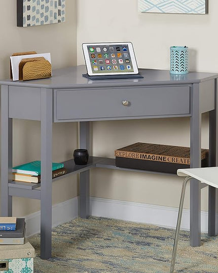 Target Marketing Systems Ellen Corner Desk Drawer and One Storage Shelf for Living Room, Bedroom, or Home Office, Small Computer Table, 42" W x 30" H, Anchor Gray - LeafyLoom