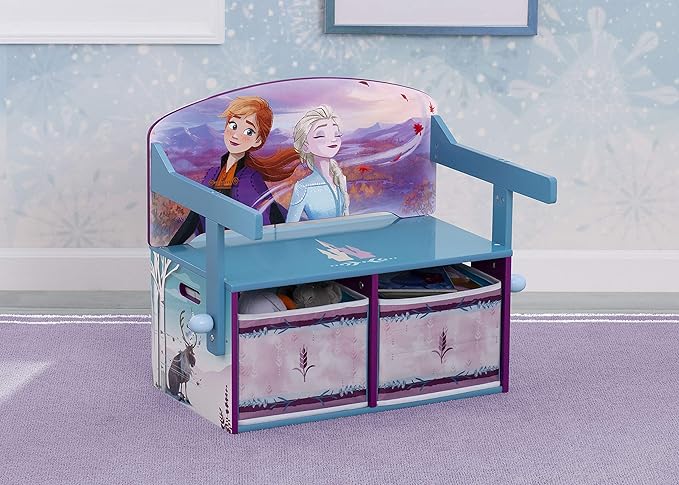 Delta Children Kids Convertible Activity Bench - Greenguard Gold Certified, Frozen II & Deluxe Toy and Book Organizer, Disney Frozen II - LeafyLoom
