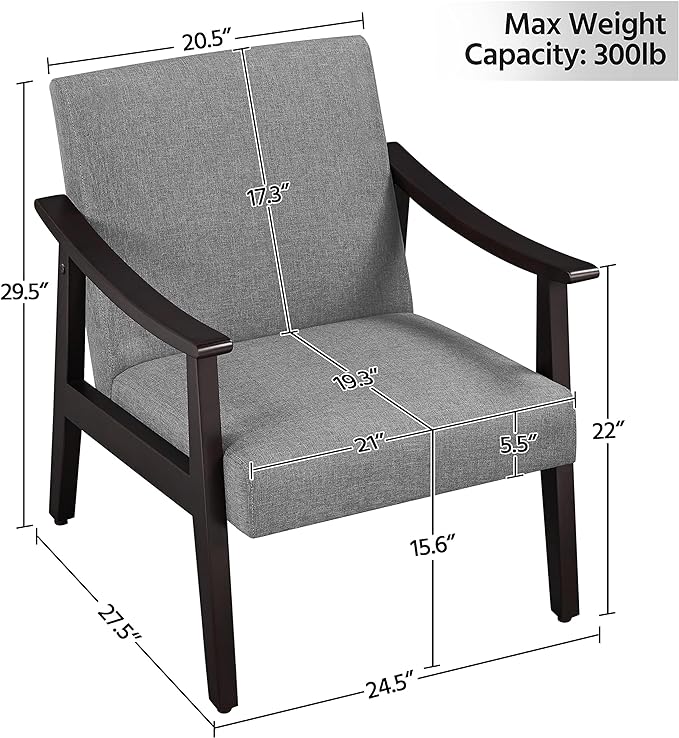 Yaheetech Accent Chair, Mid-Century Living Room Chair, Modern Linen Fabric Side Chair with High Back for Living Room/Office/Bedroom, Minimalist, Dark Gray - LeafyLoom