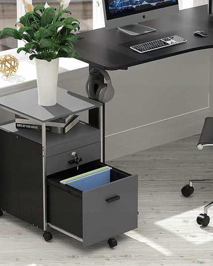 SHW Rolling File Cabinet w/ 2 Drawers & Open Shelf, Gray - LeafyLoom