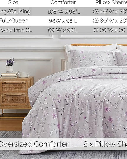 Southshore Fine Living, Inc. 3-Piece Oversized King Comforter Set, Down Alternative All-Season Comforter with Matching Shams, Soft Floral Bedspread for King or Cal King Beds, Secret Meadow Grey - LeafyLoom