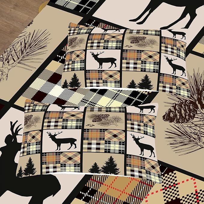 NINENINE Camo Deer Comforter Sets American Flag Bedding Set,Queen Comforter Sets for Boys,Hunting Bedding Set for Kids,Teen Camouflage Bedding Sets with 1 Comforter 2Pillowcases - LeafyLoom