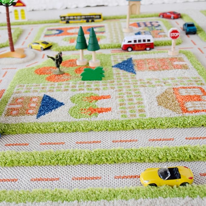 IVI 3D Play Carpet 71 x 52.5-inch Educational Green Traffic Soft Floor Rug Mat for Bedroom, Kids Den, or Playroom, Large - LeafyLoom