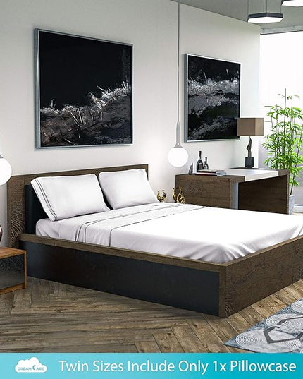 DREAMCARE Queen Size Sheets - Cooling Bed Sheets - 4pcs Set - up to 15" Deep Pocket Queen Sheet Set - Sheets Queen Size Bed - Soft & Long Lasting 100% Fine Brushed Polyester with Side Pocket - White - LeafyLoom