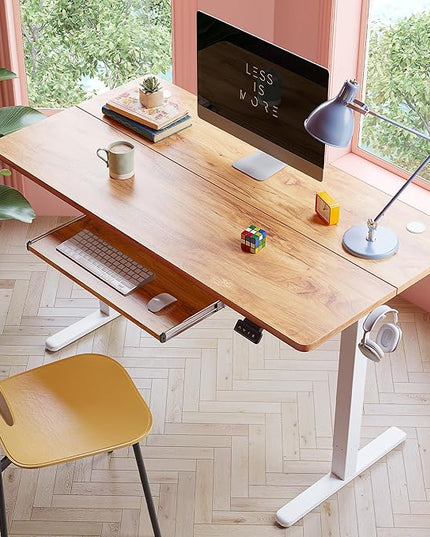 FEZIBO Standing Desk with Keyboard Tray, 55 × 24 Inches Electric Height Adjustable Desk, Sit Stand Up Desk, Computer Office Desk, Light Rustic - LeafyLoom