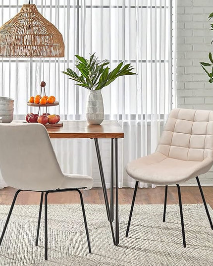 NicBex Velvet Dining Chairs, Upholstered Reception Chairs, Tufted Accent Chair with Metal Legs for Home Kitchen, Living Room, Set of 2, Khaki - LeafyLoom