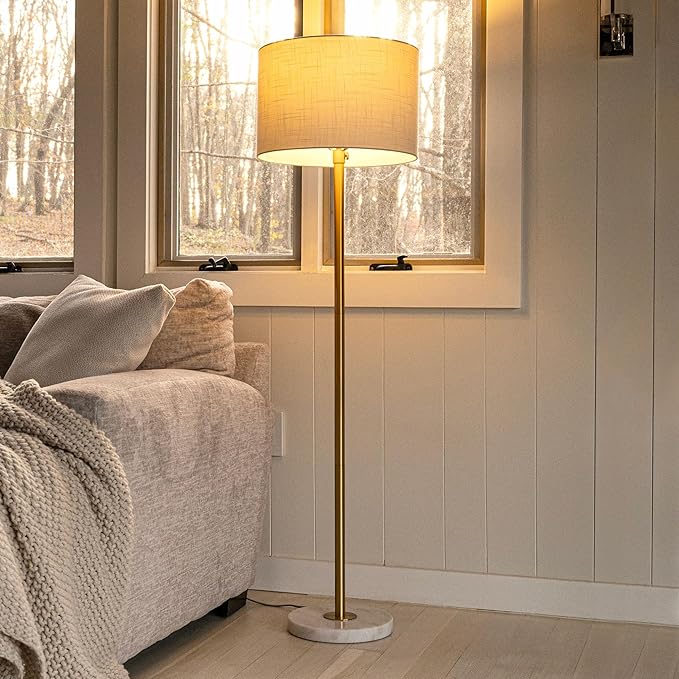 JONATHAN Y JYL3022A June 65" Adjustable Metal/Marble LED Floor Lamp, Modern, Contemporary, Elegant, Glam, Office, Living Room, Family Room, Dining Room, Bedroom, Hallway, Foyer, Brass - LeafyLoom