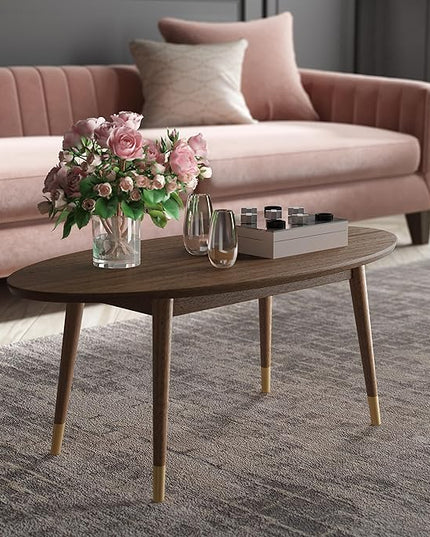 Elle Decor Clemintine Mid-Century Modern Living Room Furniture Collection, Oval Coffee Table, Walnut Brown - LeafyLoom