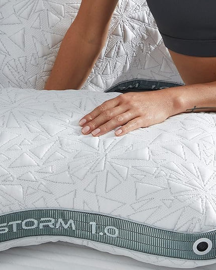 Bedgear Storm Cuddle Curve Performance Pillow - Size 1.0 - Cooling Bed Pillow for Side Sleepers - Medium Firm - Hypoallergenic, Washable and Removable Cover - LeafyLoom