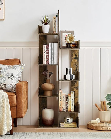 VECELO Tree Bookshelf, Geometric 8 Shelf Tree Bookcase Wood Bookshelves Display,Tree-Shaped Shelf Racks Organizer for Books,Magazines,CDs and Decors for LivingRoom Bedroom Studyroom Home Office,Brown - LeafyLoom