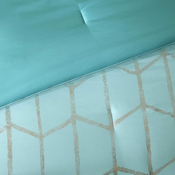 Intelligent Design Raina Full / Queen Comforter Set, Soft Microfiber Comforter Set Queen, Modern Geometric Metallic Bed Set, 5 Pieces College Bedding Comforter Set with 2 Shams, 2 Toss Pillows Aqua - LeafyLoom