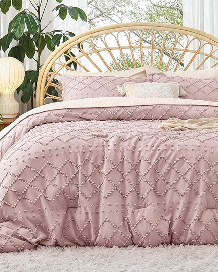 Bedsure Twin/Twin XL Comforter Set - Dusty Rose Boho Twin Extra Long Comforter Set for College, Shabby Chic Dorm Bedding Set, 2 Pieces Modern Farmhouse Bed Set, includes 1 Pillow Sham - LeafyLoom