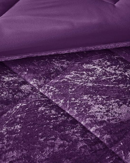 Intelligent Design Queen Comforter Set, Velvet Comforter Set , Luxury Diamond Quilting Comforter Set, Fluffy Comforter Bed Set with Decorative Pillowand 2 Shams, 4 Piece Purple, Full/Queen - LeafyLoom