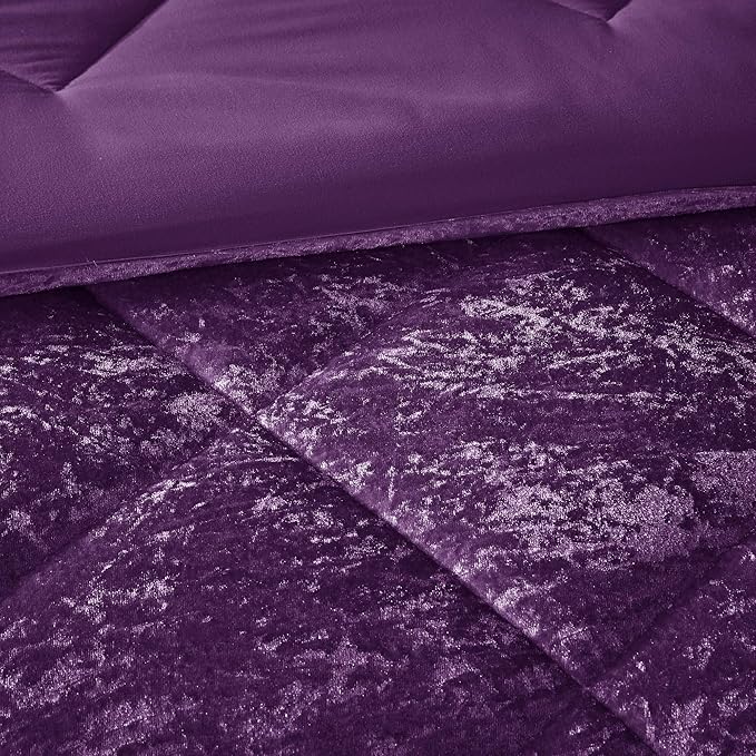 Intelligent Design Queen Comforter Set, Velvet Comforter Set , Luxury Diamond Quilting Comforter Set, Fluffy Comforter Bed Set with Decorative Pillowand 2 Shams, 4 Piece Purple, Full/Queen - LeafyLoom