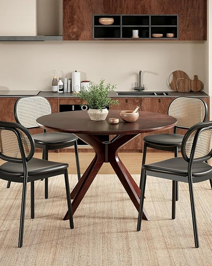 Soohow 47.2''Round Dining Table Dining Room Table Seats Up to 4-6 People,Kitchen Table Wood Dining Table Round Farmhouse Dining Table with Intersecting Pedestal Base,Black Walnut - LeafyLoom