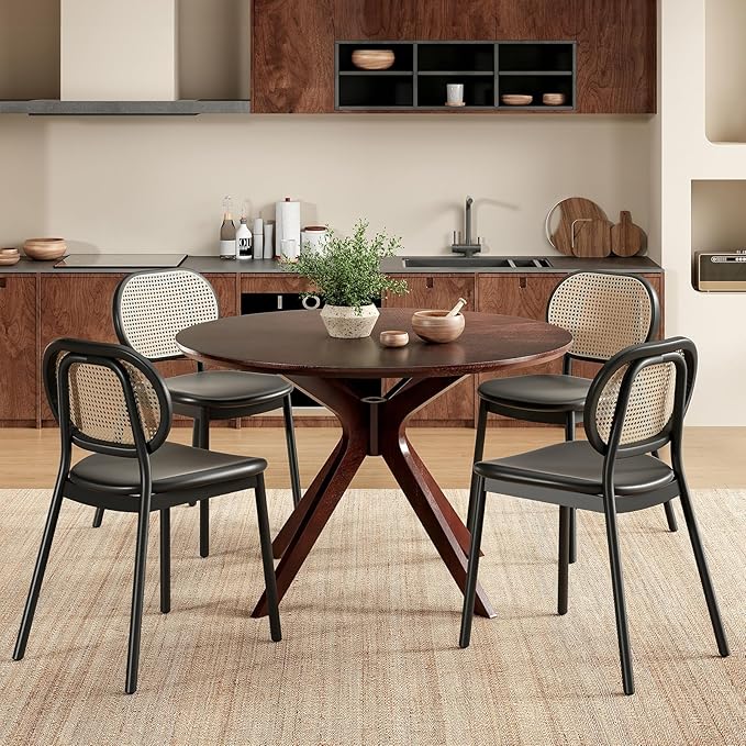 Soohow 47.2''Round Dining Table Dining Room Table Seats Up to 4-6 People,Kitchen Table Wood Dining Table Round Farmhouse Dining Table with Intersecting Pedestal Base,Black Walnut - LeafyLoom