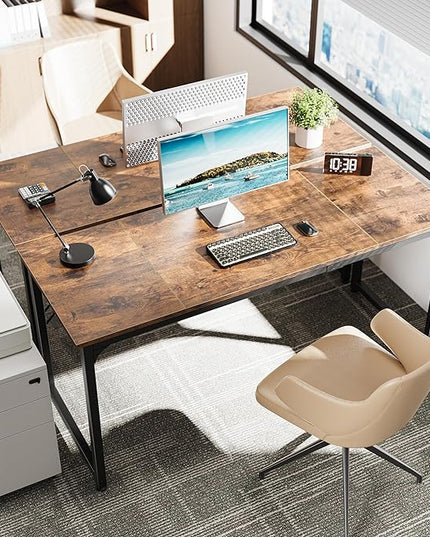 Computer Desk, 63 Inch Office Desk, Gaming Desk with Storage, Writing Desk Work Desk for Home Office, Study, Modern Simple Desk, Large Legroom, Metal Frame, Rustic Brown - LeafyLoom