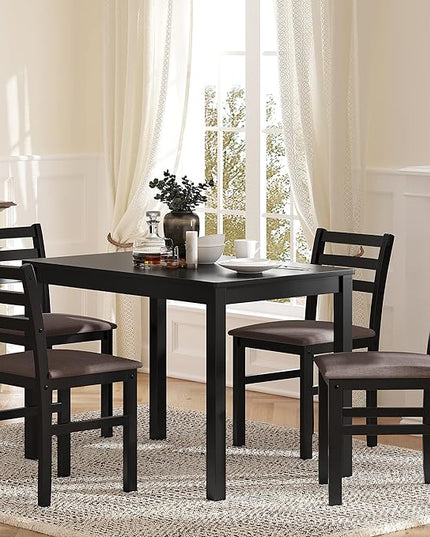 NicBex Dining Room Table Set for 4 Kitchen Table and Chairs 5Pcs Stylish Dining Table Set 4 Upholstered Chairs with Ladder Back Design for Dining Room Kitchen, Brown Oak - LeafyLoom