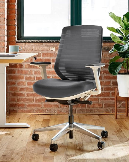 Branch Ergonomic Chair - A Versatile Desk Chair with Adjustable Lumbar Support, Breathable Mesh Backrest, and Smooth Wheels - Experience Optimal Comfort and Support - Graphite - White - LeafyLoom