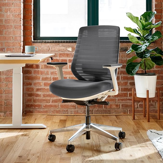 Branch Ergonomic Chair - A Versatile Desk Chair with Adjustable Lumbar Support, Breathable Mesh Backrest, and Smooth Wheels - Experience Optimal Comfort and Support - Graphite - White - LeafyLoom