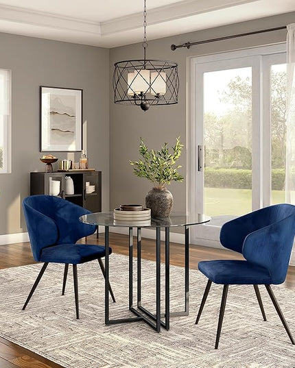 Glass Top Dining Table, Round, Black - LeafyLoom