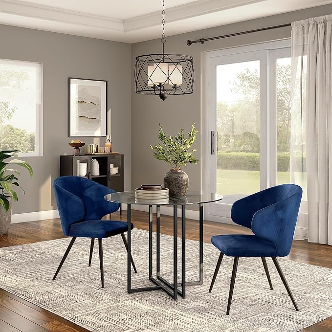 Glass Top Dining Table, Round, Black - LeafyLoom