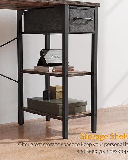 CubiCubi Computer Desk, 35 Inch Small Home Office Desk with Drawer Storage Shelves for Small Space, Writing Study Desk, Rustic Brown - LeafyLoom