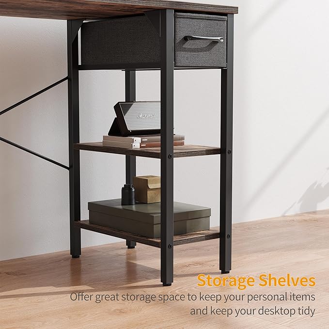 CubiCubi Computer Desk, 35 Inch Small Home Office Desk with Drawer Storage Shelves for Small Space, Writing Study Desk, Rustic Brown - LeafyLoom