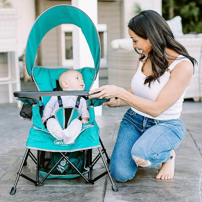 Baby Delight Go with Me Venture Portable Chair | Indoor and Outdoor | Sun Canopy | 3 Child Growth Stages | Teal - LeafyLoom