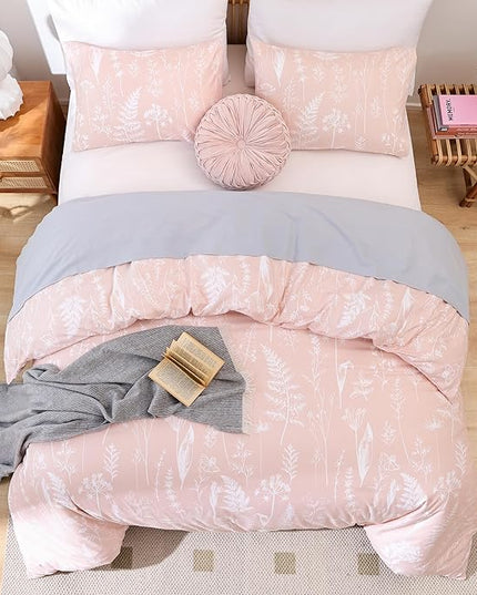 JANZAA Full Size Comforter Set Blush Bedding Comforter Set Floral Bedding Set Microfiber Comforter Set with 2 Pillow Cases for All Season Cozy and Comfortable - LeafyLoom