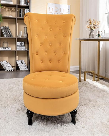 Mustard Yellow Velvet Accent Chair with Storage and Luxurious Upholstery, Retro Design and Versatile Usage for Livingroom, Bedroom, Lounge and Office - LeafyLoom
