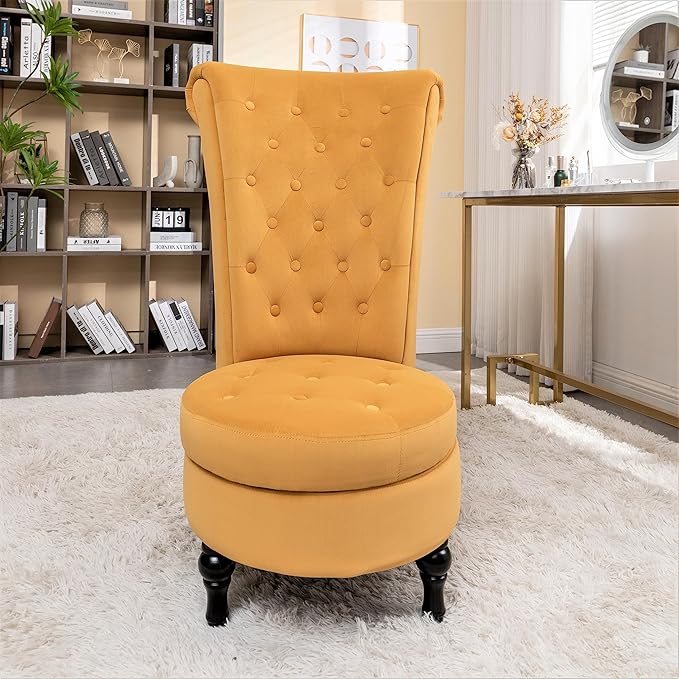 Mustard Yellow Velvet Accent Chair with Storage and Luxurious Upholstery, Retro Design and Versatile Usage for Livingroom, Bedroom, Lounge and Office - LeafyLoom