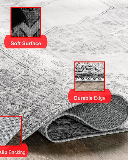 nuLOOM Gracie Distressed Medallion Machine Washable Ultra Thin Area Rug, 8x10, Grey - LeafyLoom