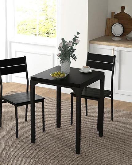 HOMCOM 3 Piece Dining Table Set for 2, Modern Kitchen Table and Chairs, Dining Room Set for Breakfast Nook, Small Space, Apartment, Space Saving, Black - LeafyLoom