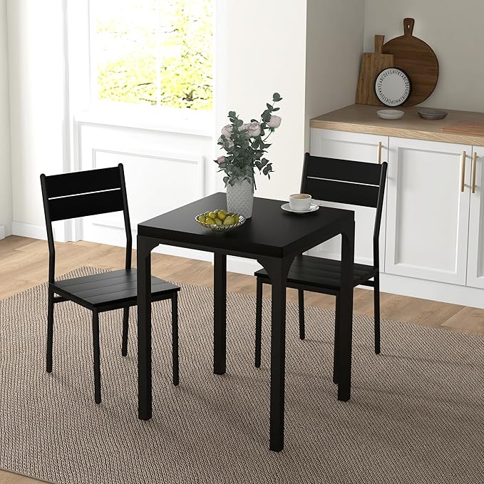 HOMCOM 3 Piece Dining Table Set for 2, Modern Kitchen Table and Chairs, Dining Room Set for Breakfast Nook, Small Space, Apartment, Space Saving, Black - LeafyLoom