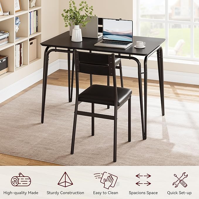 Dining Table for 4, Small Table and Chairs Set of 4, Square Dinette Set for 4, Dinner Table Set, 3 Piece Kitchen & Dining Room Sets for Small Space, Apartment (Black, Dining Table with 4 Chairs) - LeafyLoom