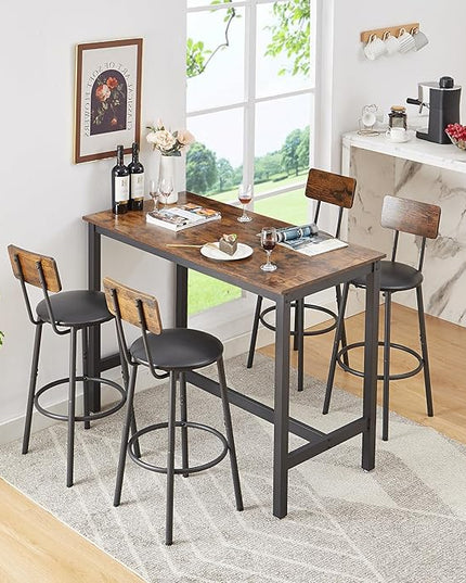 NicBex Dining Room Table Set for 4 Corner Dining Table Set Bar Table Set with 4 Bar Stools PU Soft Seat with Backrest Set for Kitchen, Dining Room, Dinette, Thicken Steel Frame, Rustic Brown - LeafyLoom