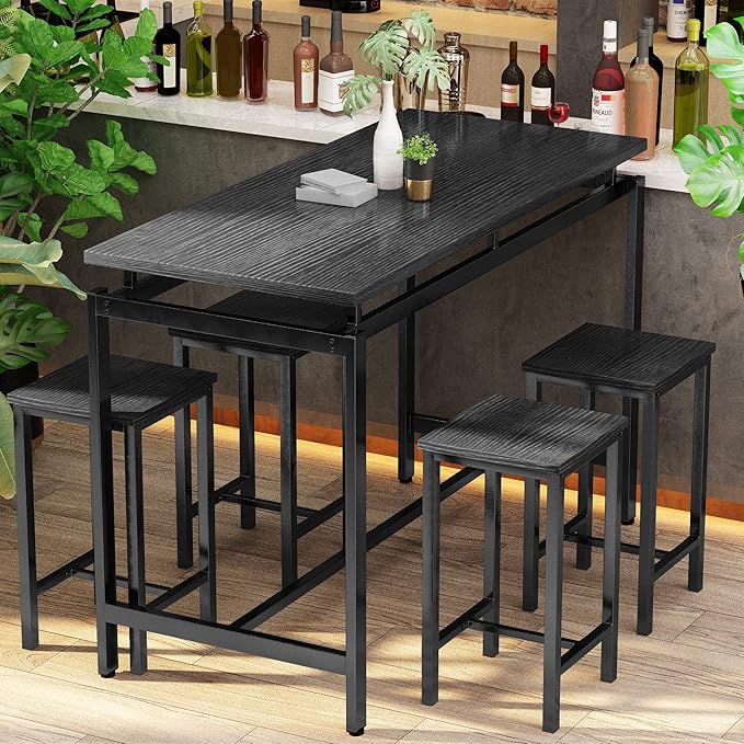 DKLGG Dinner Table Set for 4, Modern Kitchen Table and Chairs for 4 Wooden Top and Adjustable Metal Legs, Small Dining Room Table Set 5 Pieces Compact Design for Small Space - LeafyLoom
