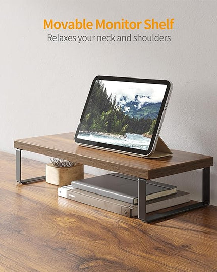 BANTI L Shaped Desk with Shleves, 58 inch Large Corner Desk with Two Storage, Space Saving, Easy to Assemble, Brown - LeafyLoom
