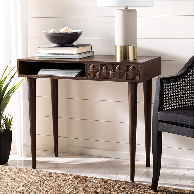 Safavieh Home Office Zinnia Modern Walnut Brown 1-drawer Desk - LeafyLoom
